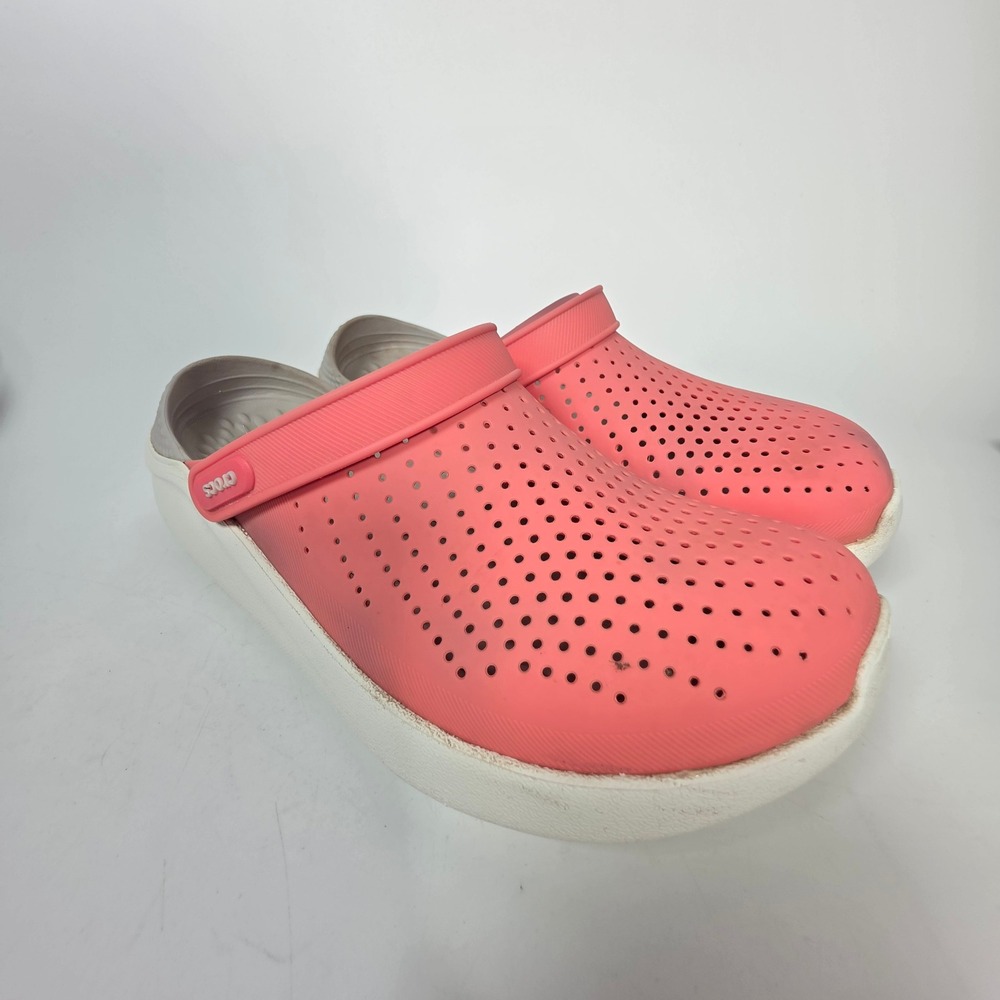 Crocs LiteRide Clogs Women's 11 Pink Gray White Comfort Shoes Mens 9 READ